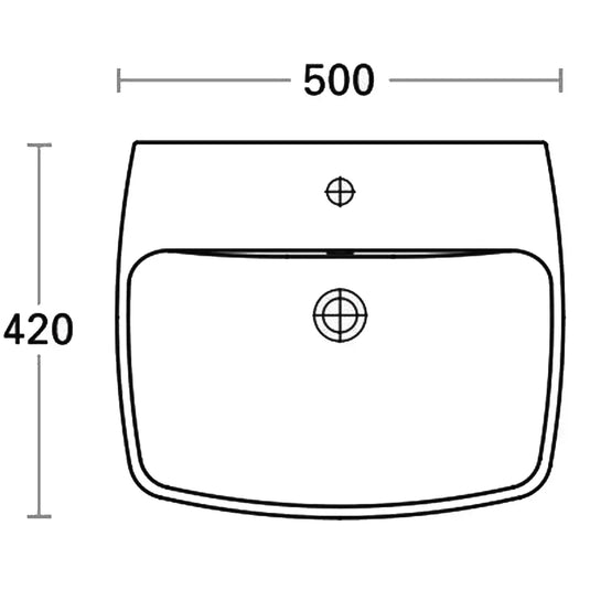 Britton Wall Hung Basin 500mm Wide - 1 Tap Hole - Envy Bathrooms Ltd