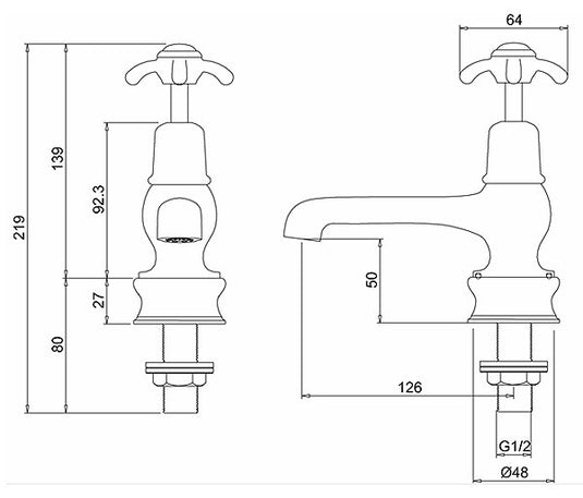 Burlington Anglesey Regent Basin Taps 5" Chrome | ANR2 - Envy Bathrooms Ltd