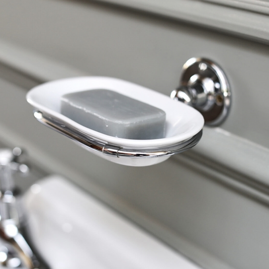 Burlington Ceramic Soap Dish with Chrome Holder White | A1CHR - Envy Bathrooms Ltd