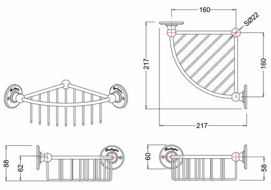 Burlington Chrome Deep Corner Basket Chrome | A22CHR - Envy Bathrooms Ltd