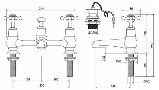 Burlington Claremont 2 Tap Hole Bridge Basin Mixer Chrome | CL10 - Envy Bathrooms Ltd