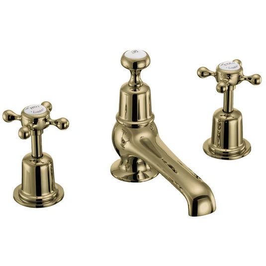 Burlington Claremont 3TH Basin Mixer with Pop Up Waste Gold | CL12-QT-GOLD - Envy Bathrooms Ltd