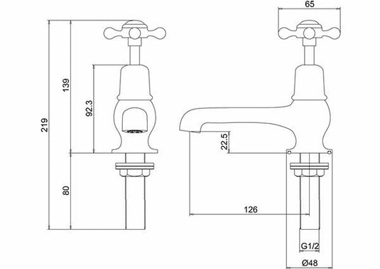 Burlington Claremont Basin Taps 5" Gold | CL2-QT-GOLD - Envy Bathrooms Ltd