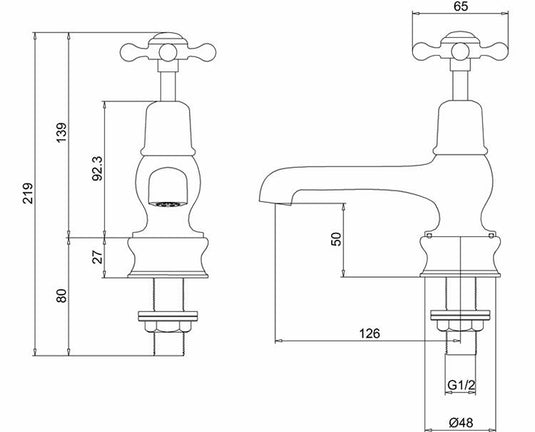 Burlington Claremont Regent Basin Taps 5" Gold | CLR2-QT-GOLD - Envy Bathrooms Ltd