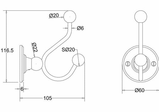 Burlington Double Robe Hook Gold | A4-GOLD - Envy Bathrooms Ltd