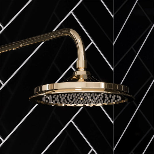 Burlington Gold 9" Shower Rose + Straight Wall Mounted Arm Gold | V17-GOLD-V11-GOLD - Envy Bathrooms Ltd