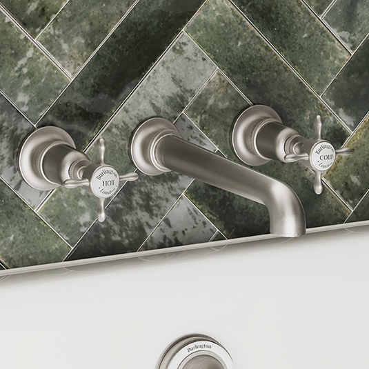 Burlington Guild 3TH Wall Mounted Basin Tap Brushed Nickel | GU130WNL - Envy Bathrooms Ltd