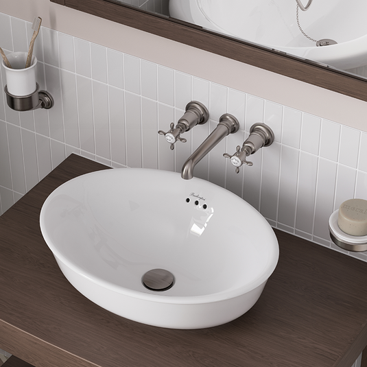 Burlington Guild 3TH Wall Mounted Basin Tap Brushed Nickel | GU130WNL - Envy Bathrooms Ltd