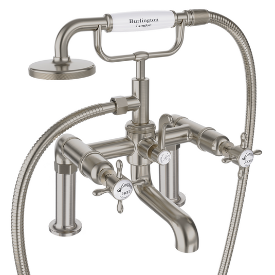Burlington Guild Deck Mounted Bath Shower Mixer Brushed Nickel | BU_GU422DL - Envy Bathrooms Ltd