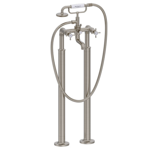 Burlington Guild Freestanding Bath Shower Mixer 874mm Brushed Nickel | BU_GU422FL - Envy Bathrooms Ltd