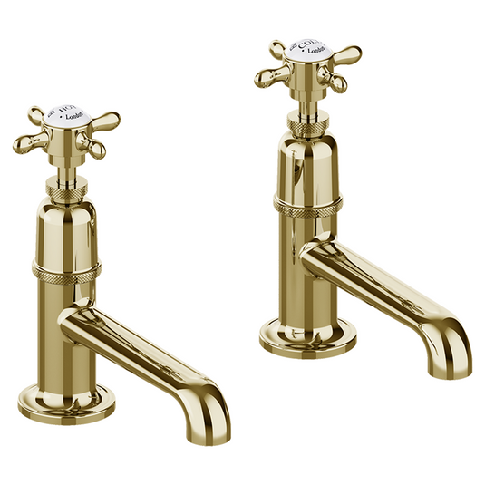 Burlington Guild Long Nose Basin Pillar Taps Gold | GU140DNG - Envy Bathrooms Ltd