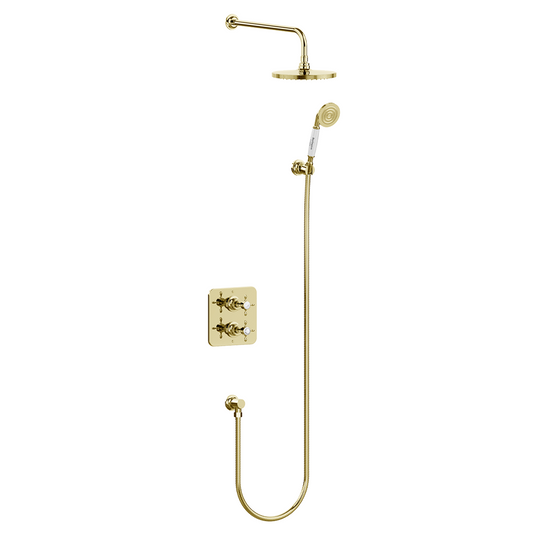 Burlington Guild Square Thermostatic 2 Outlet 2 Handle Shower Valve Gold | GUSHOWERPACKSQ3G - Envy Bathrooms Ltd