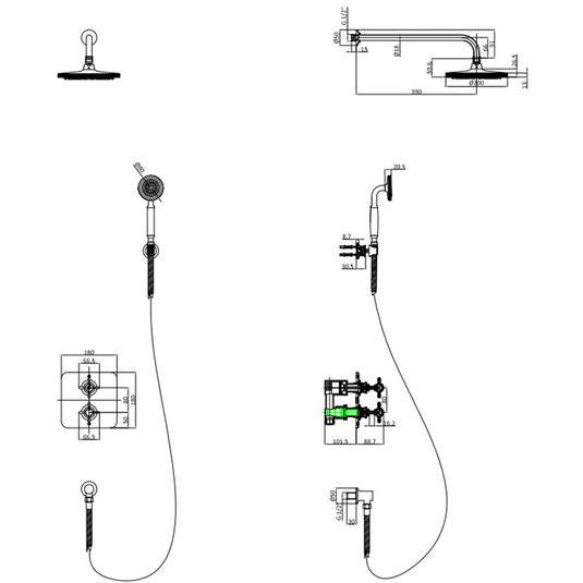 Burlington Guild Square Thermostatic 2 Outlet 2 Handle Shower Valve Gold | GUSHOWERPACKSQ3G - Envy Bathrooms Ltd