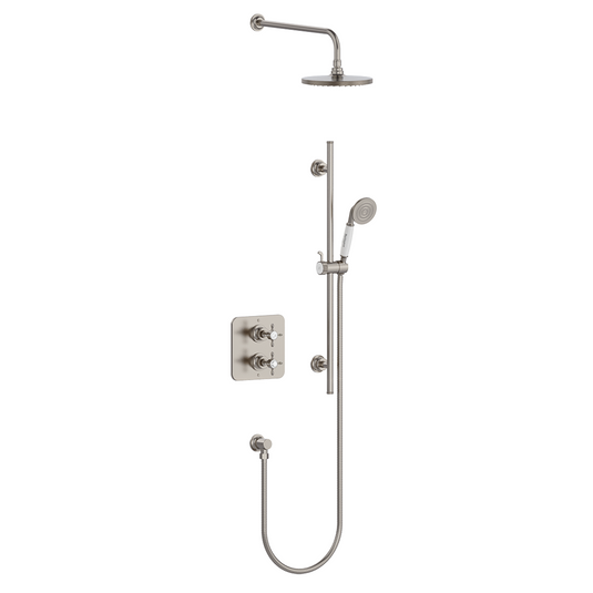 Burlington Guild Square Thermostatic Concealed 2 Outlet 2 Handle Shower Valve Brushed Nickel | GUSHOWERPACKSQ4L - Envy Bathrooms Ltd