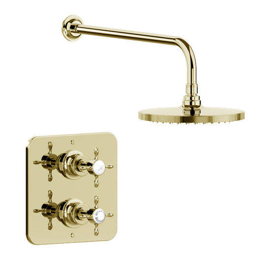 Burlington Guild Square Thermostatic Single Outlet Concealed Shower Valve Gold | GUSHOWERPACKSQ2G - Envy Bathrooms Ltd