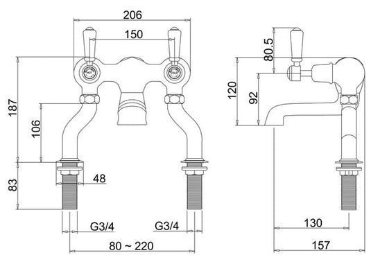 Burlington Kensington Deck Mounted Bath Filler Chrome | KE23 - Envy Bathrooms Ltd