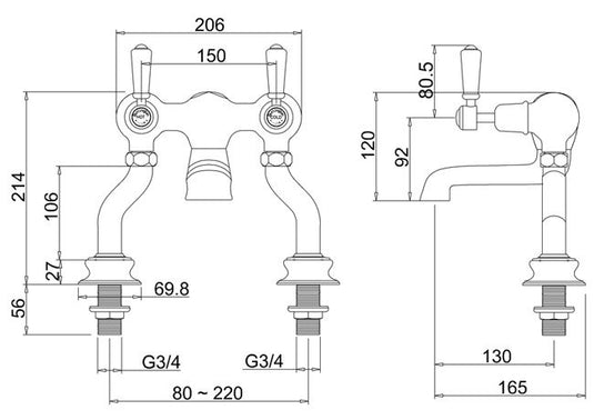 Burlington Kensington Regent Deck Mounted Bath Filler Chrome | KER23 - Envy Bathrooms Ltd