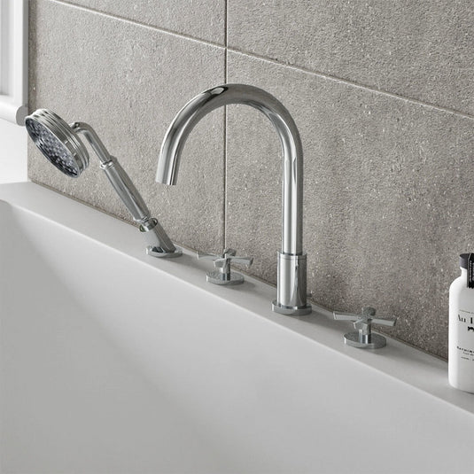 Burlington Riviera Art Deco 4 Hole Bath Shower Mixer Chrome | RIV33-CHR - Envy Bathrooms Ltd