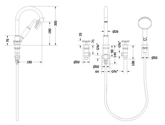 Burlington Riviera Art Deco 4 Hole Bath Shower Mixer Chrome | RIV33-CHR - Envy Bathrooms Ltd