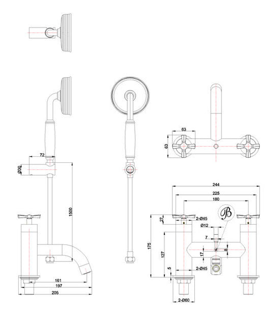 Burlington Riviera Art Deco Bath Shower Mixer with Shower Kit Gold | RIV4-GOLD - Envy Bathrooms Ltd