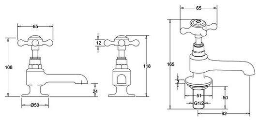 Burlington Stafford Long Nose Basin Pillar Taps Chrome | STA12-QT - Envy Bathrooms Ltd