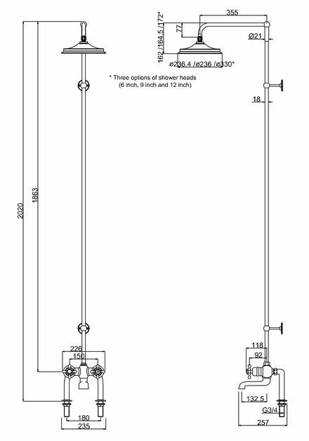 Burlington Tay Deck Mounted Bath Shower Mixer & Rigid Riser Chrome | BT2DS-V16 - Envy Bathrooms Ltd