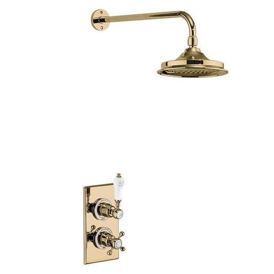 Burlington Trent Thermostatic Concealed Single Outlet Shower Valve 9" Fixed Head Gold | TF1S-GOLD-V17-GOLD - Envy Bathrooms Ltd