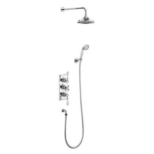 Burlington Trent Thermostatic Concealed Two Outlet Shower Valve Hose & Handset with Fixed Head Chrome | TF3S-V16 - Envy Bathrooms Ltd