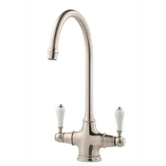 Clearwater Alrisha Twin Lever Monobloc Kitchen Sink Mixer Tap - Brushed Nickel - ALR2BN - Envy Bathrooms Ltd