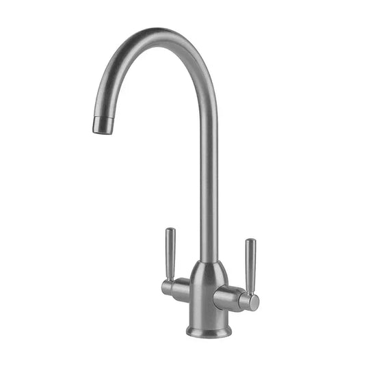 Clearwater Alzira C Twin Lever Monobloc Kitchen Sink Mixer Tap - Brushed Nickel - ALZBS - Envy Bathrooms Ltd