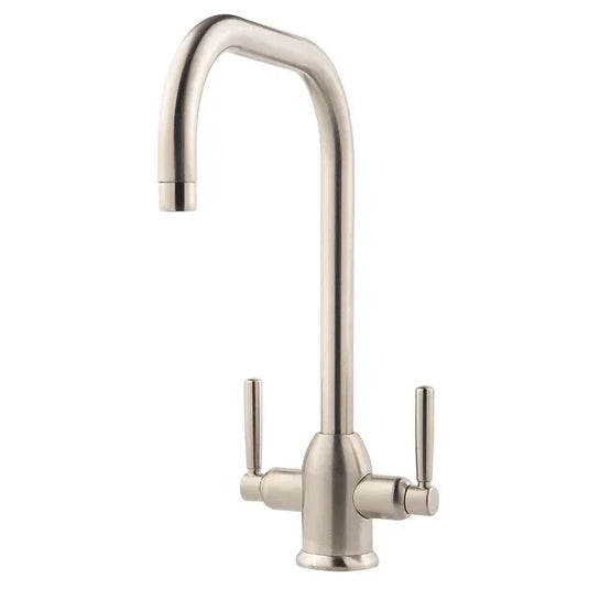 Clearwater Alzira U Twin Lever Monobloc Kitchen Sink Mixer Tap - Brushed Nickel - CAMBS - Envy Bathrooms Ltd