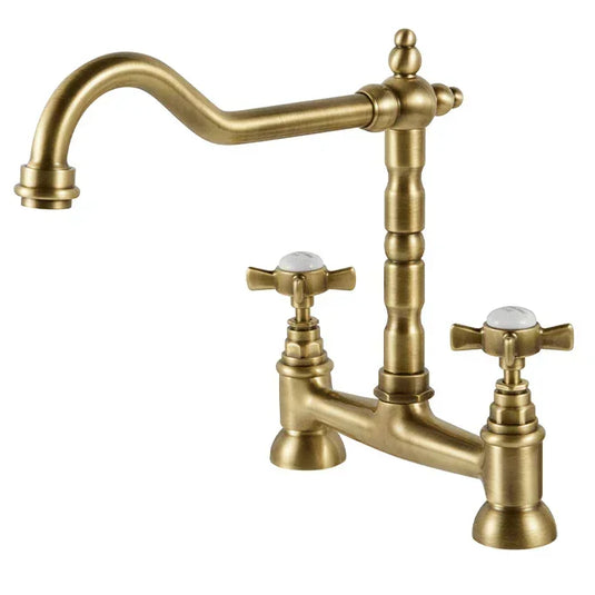 Clearwater Baroc Bridge Twin Lever Kitchen Sink Mixer Tap - Brushed Bronze - BBB - Envy Bathrooms Ltd