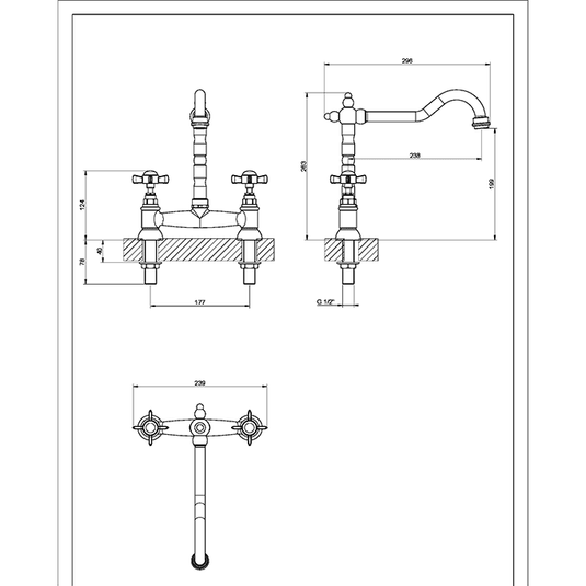 Clearwater Baroc Bridge Twin Lever Kitchen Sink Mixer Tap - Brushed Nickel - BBN - Envy Bathrooms Ltd