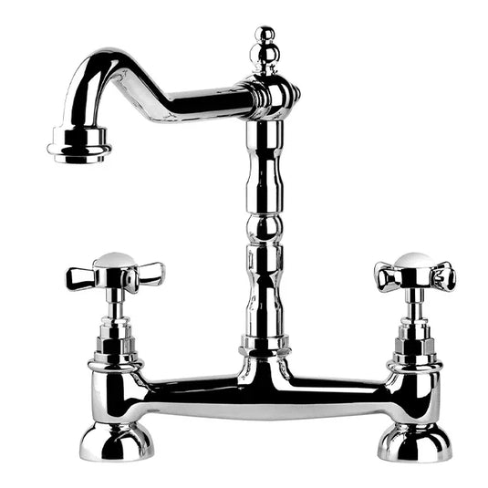 Clearwater Baroc Bridge Twin Lever Kitchen Sink Mixer Tap - Chrome - BBC - Envy Bathrooms Ltd