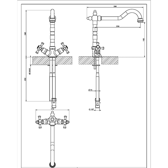 Clearwater Baroc Twin Lever Monobloc Kitchen Sink Mixer Tap - Brushed Nickel - BAN - Envy Bathrooms Ltd