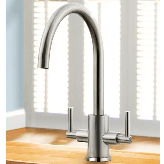 Clearwater Calypso C Twin Lever Monobloc Kitchen Sink Mixer Tap - Polished Stainless Steel - CAL2SS - Envy Bathrooms Ltd