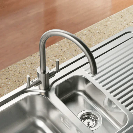 Clearwater Calypso C Twin Lever Monobloc Kitchen Sink Mixer Tap - Polished Stainless Steel - CAL2SS - Envy Bathrooms Ltd