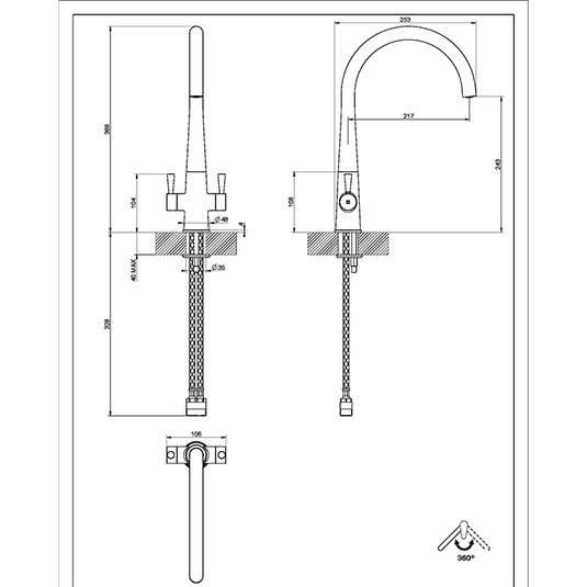 Clearwater Corona C Twin Lever Monobloc Kitchen Sink Mixer Tap - Brushed Nickel - COR2BN - Envy Bathrooms Ltd