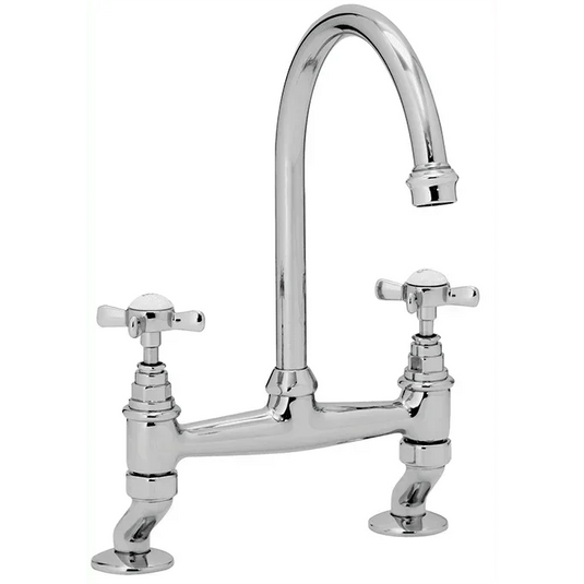 Clearwater Cottage Bridge Twin Lever Kitchen Sink Mixer Tap - Chrome - COTBC - Envy Bathrooms Ltd