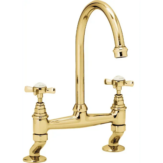 Clearwater Cottage Bridge Twin Lever Kitchen Sink Mixer Tap - Gold - COTBG - Envy Bathrooms Ltd