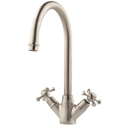 Clearwater Cottage Twin Lever Monobloc Kitchen Sink Mixer Tap - Brushed Nickel - COTN - Envy Bathrooms Ltd