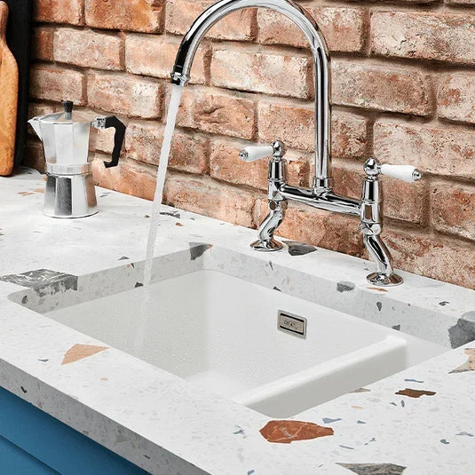 Clearwater Elegance Bridge Twin Lever Twist & Spray Kitchen Sink Mixer Tap - Chrome - ELB10CP - Envy Bathrooms Ltd