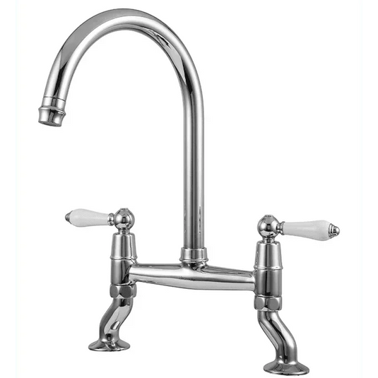 Clearwater Elegance Bridge Twin Lever Twist & Spray Kitchen Sink Mixer Tap - Chrome - ELB10CP - Envy Bathrooms Ltd