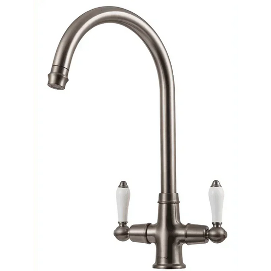Clearwater Elegance C Twin Lever Twist & Spray Monobloc Kitchen Sink Mixer Tap - Brushed Nickel - EL20BN - Envy Bathrooms Ltd