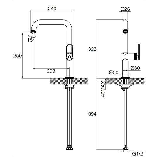 Clearwater Juno Single Lever Monobloc Kitchen Sink Mixer Tap - Matt Black - JUL10MB - Envy Bathrooms Ltd