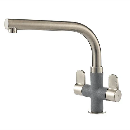 Clearwater Miram Twin Lever Croma Grey Monobloc Kitchen Sink Mixer Tap - Brushed Nickel - MIR2BNCR - Envy Bathrooms Ltd