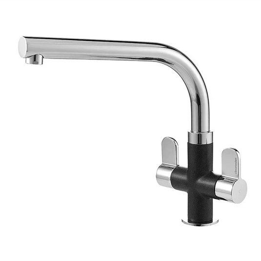 Clearwater Miram Twin Lever Monobloc Kitchen Sink Mixer Tap - Chrome Nero Black - MIR2CPNE - Envy Bathrooms Ltd