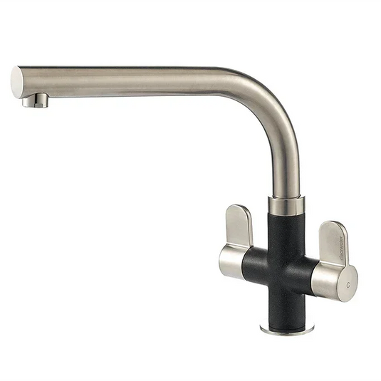 Clearwater Miram Twin Lever Nero Black Monobloc Kitchen Sink Mixer Tap - Brushed Nickel - MIR2BNNE - Envy Bathrooms Ltd