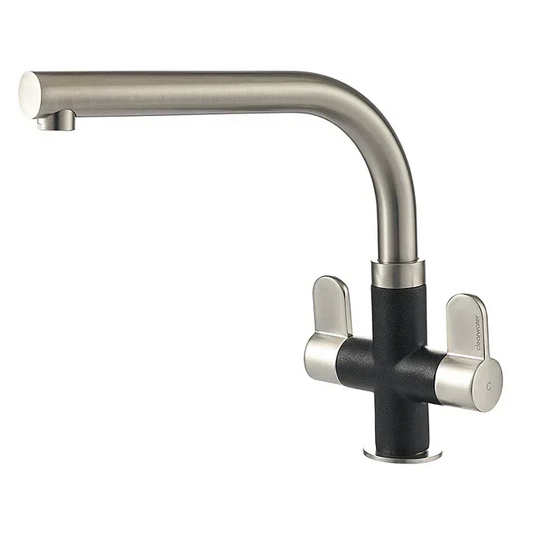 Clearwater Miram Twin Lever Onyx Black Monobloc Kitchen Sink Mixer Tap - Brushed Nickel - MIR2BNON - Envy Bathrooms Ltd