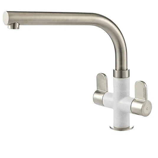 Clearwater Miram Twin Lever Polar White Monobloc Kitchen Sink Mixer Tap - Brushed Nickel - MIR2BNAL - Envy Bathrooms Ltd